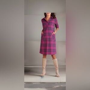 Soft Surroundings Jocelyn dress in Paramount Plaid western pink